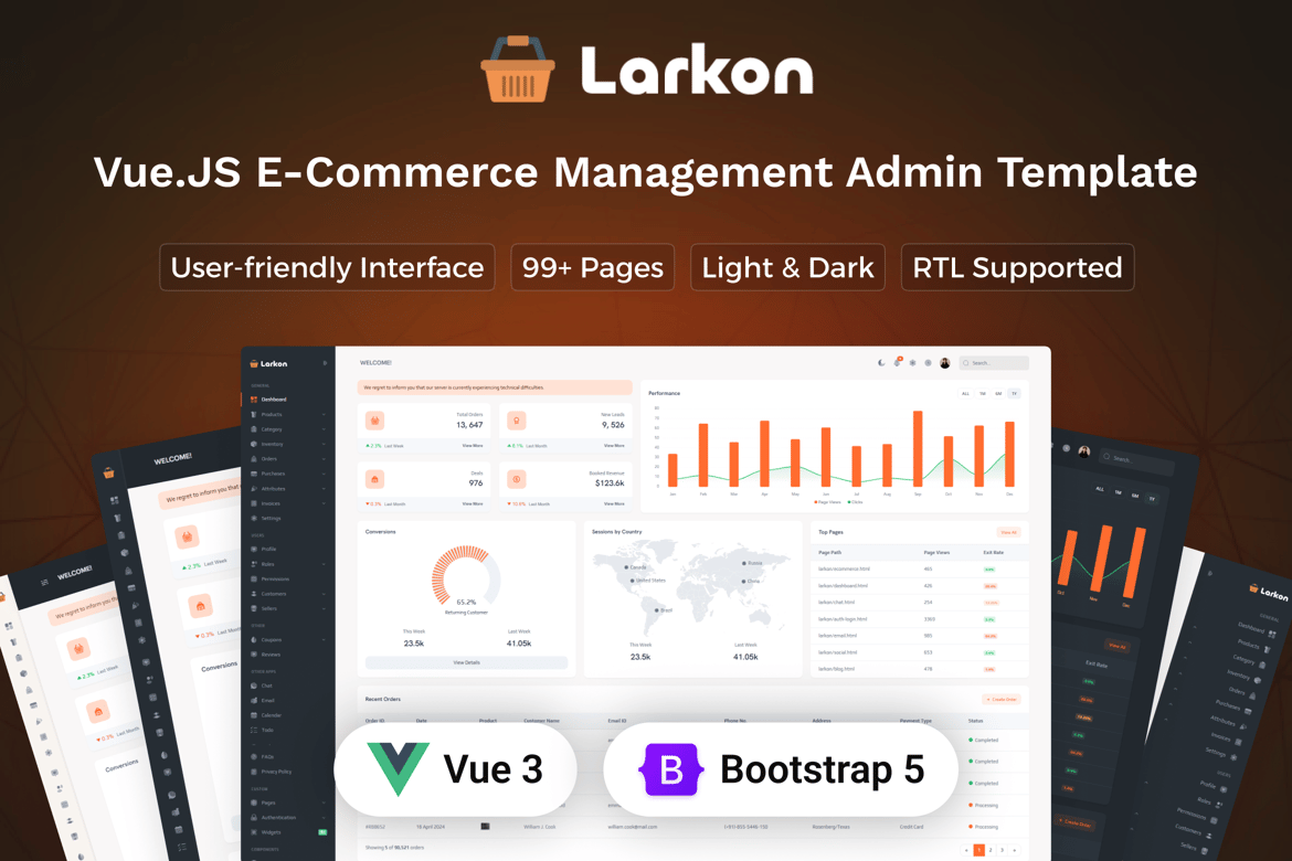 Larkon - Template Web Admin Dashboard Ecommerce Vue yang Modern dan Responsif