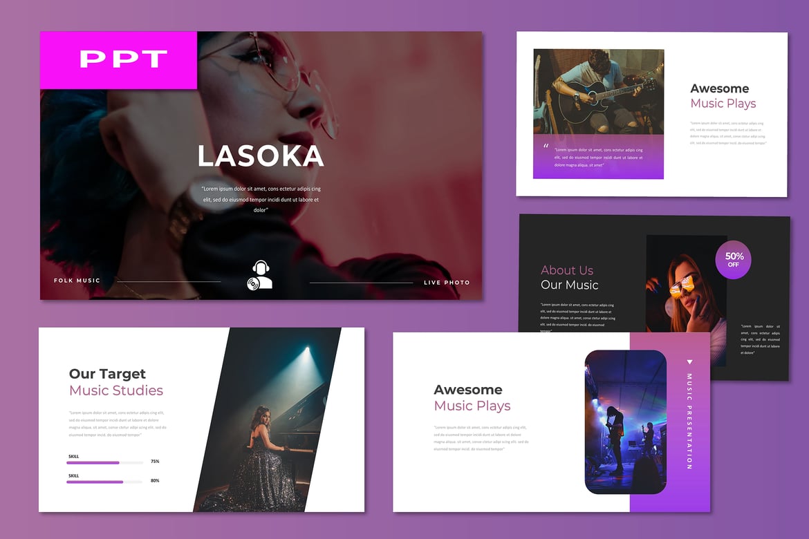 Template Presentasi PowerPoint Lasoka Music yang Minimalis dan Fleksibel