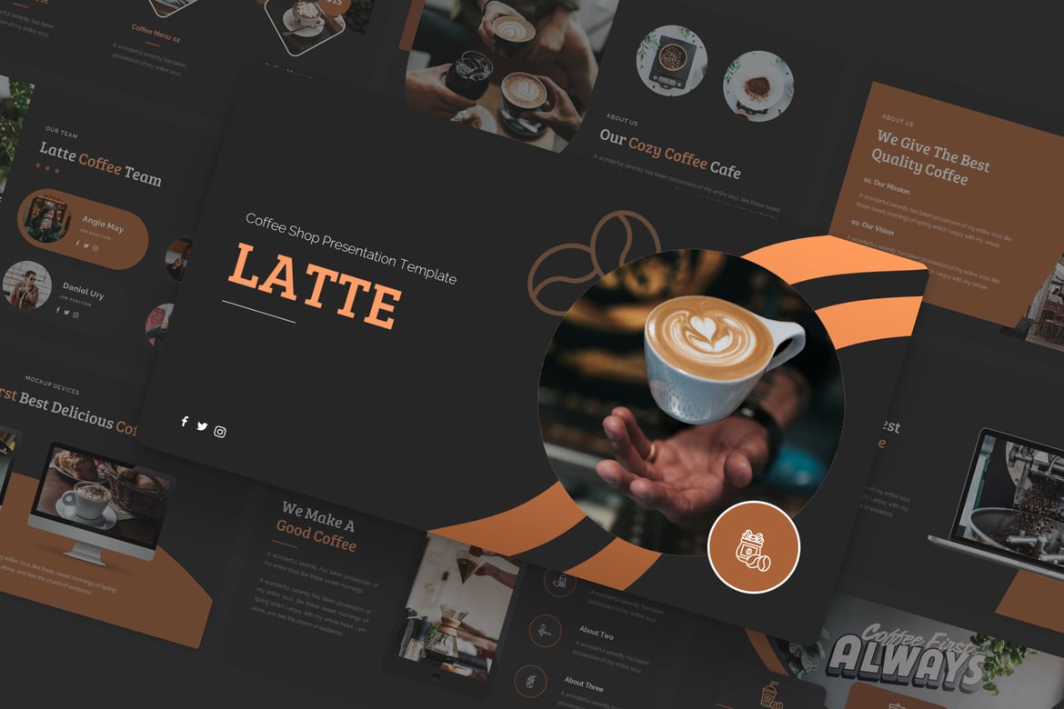 Template Presentasi PowerPoint Latte untuk Kedai Kopi yang Menawan