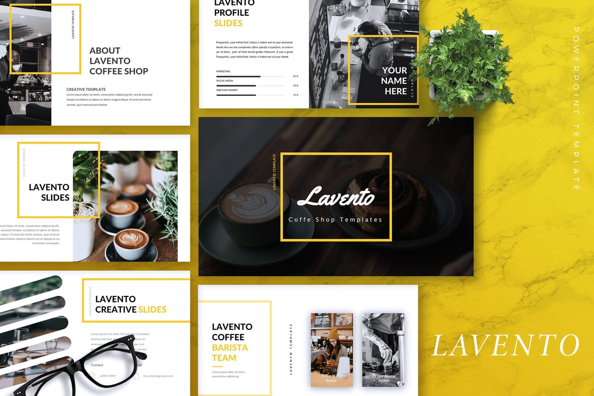 Template Presentasi PowerPoint LAVENTO untuk Coffee Shop yang Menarik