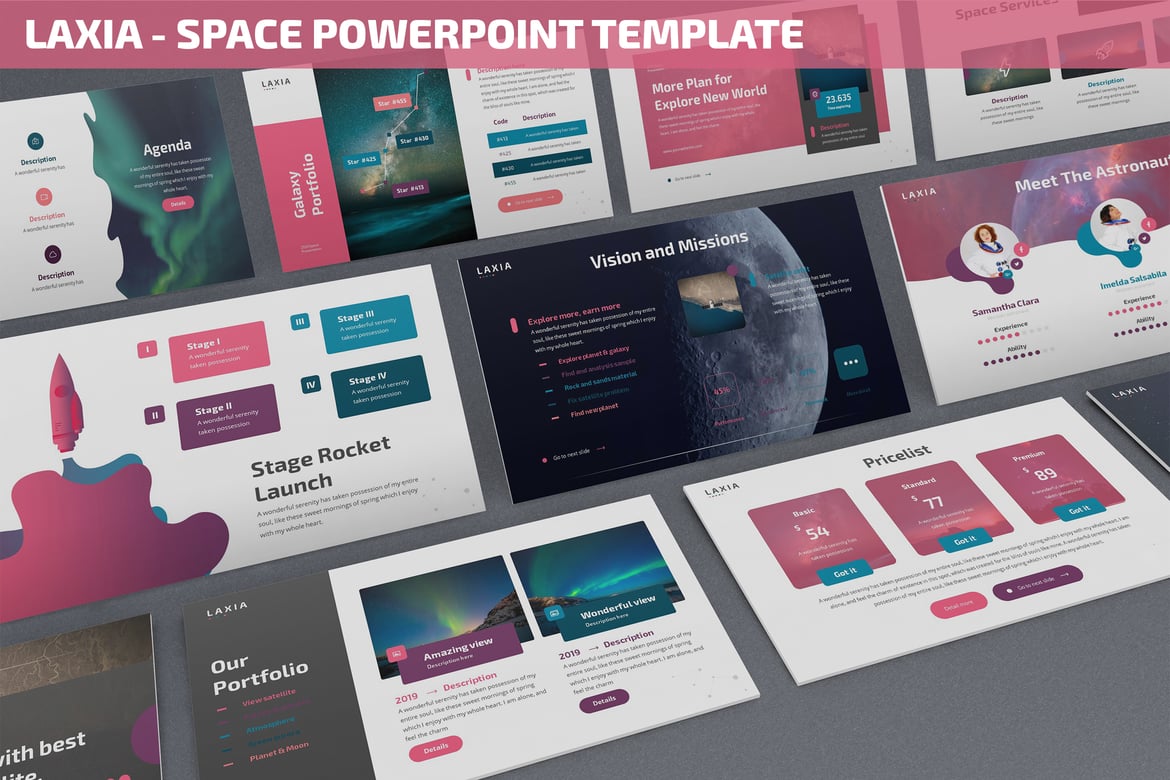 Template Powerpoint Laxia - Desain Bergaya Luar Angkasa yang Modern dan Menarik