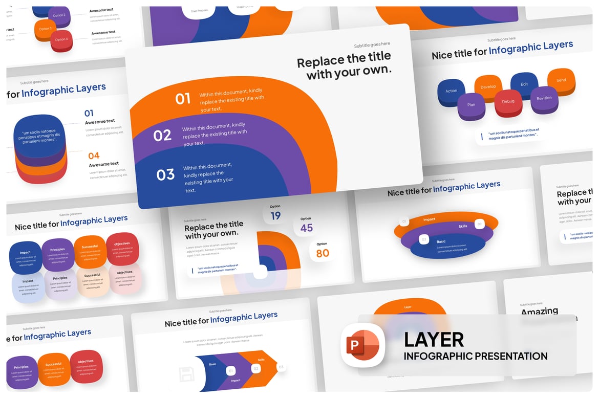 Template Presentasi PowerPoint Infografis Layer yang Menarik