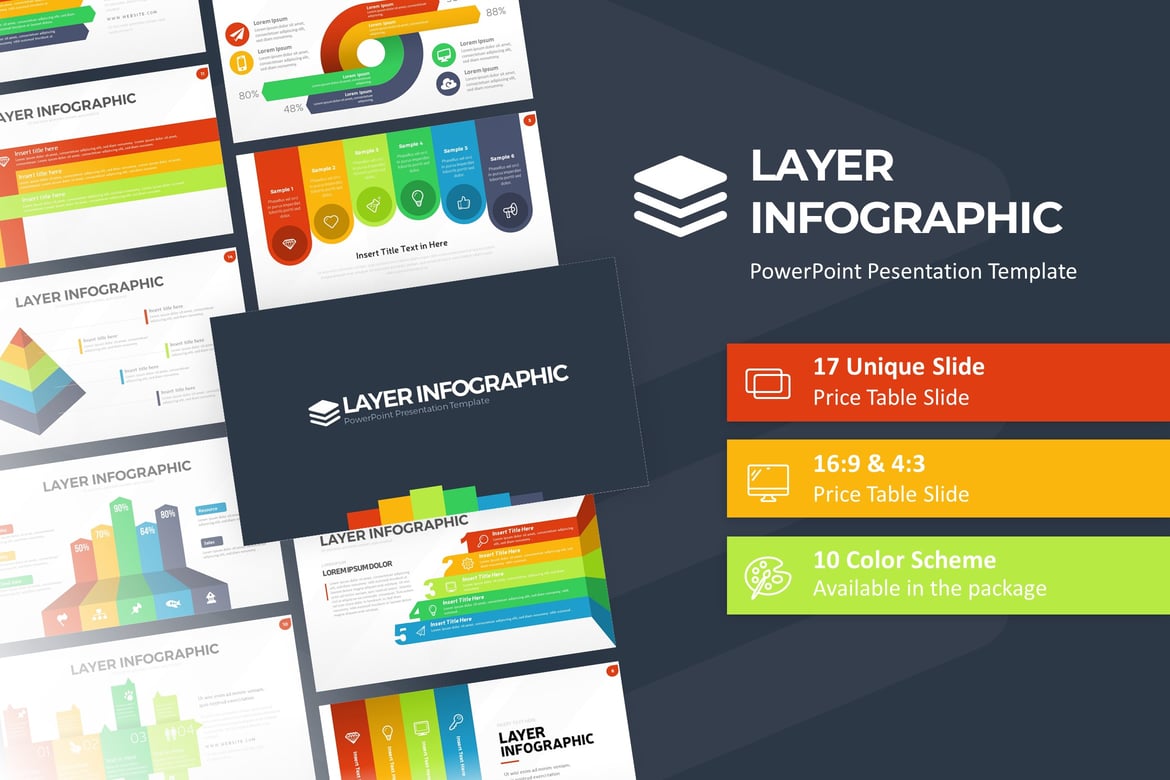 Template Presentasi PowerPoint Infografis Layer yang Elegan dan Minimalis