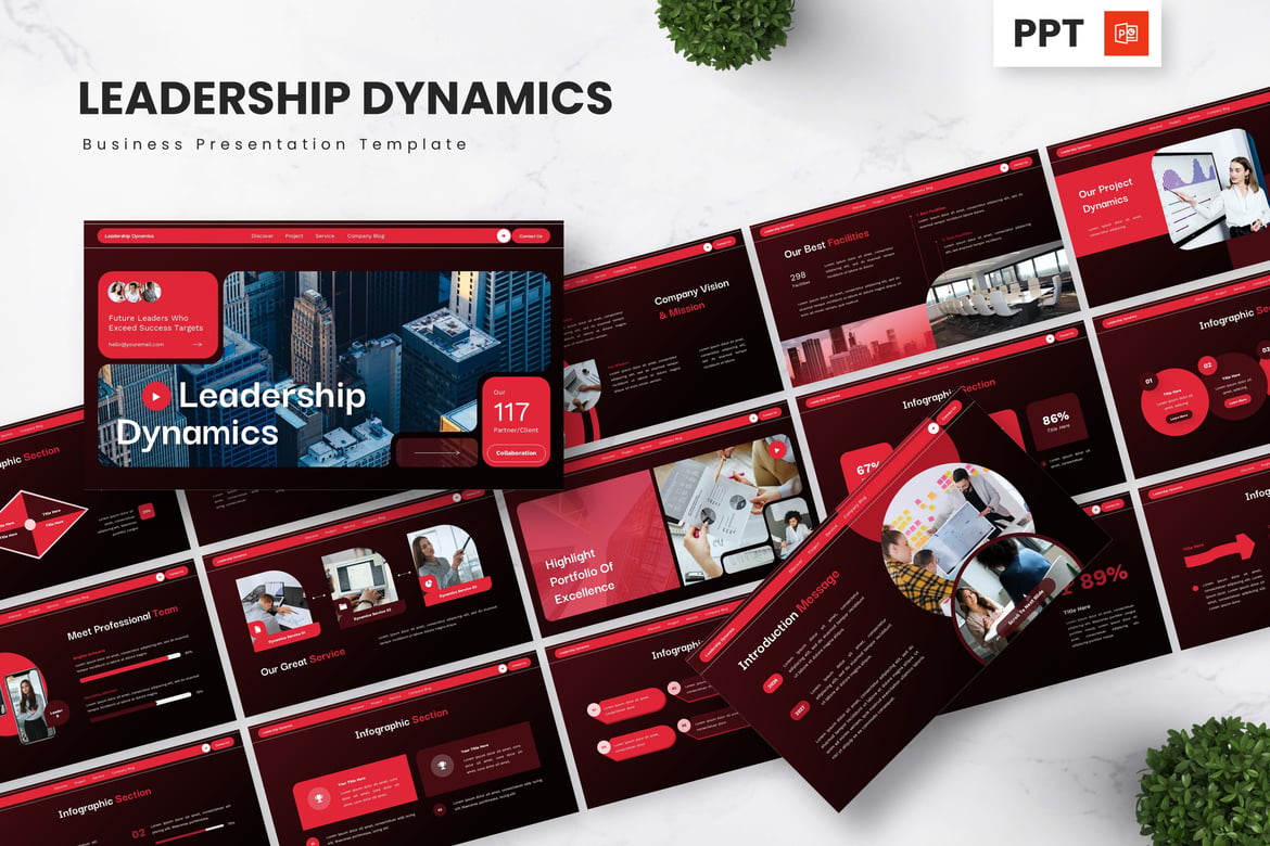 Template Powerpoint Kepemimpinan Dinamis untuk Bisnis yang Efektif