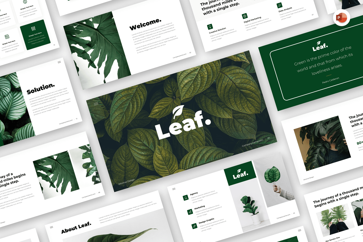 Template PowerPoint Bisnis Hijau Minimalis - Leaf