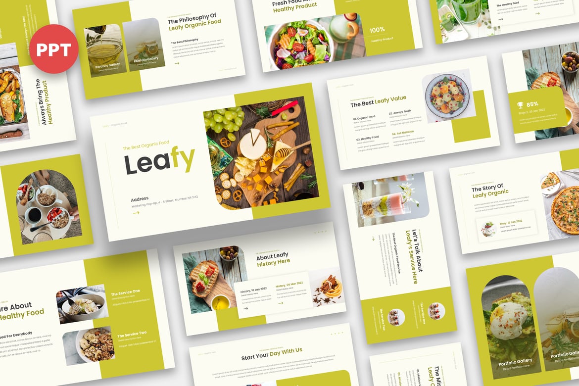 Leafy - Template Powerpoint Makanan Organik yang Menarik