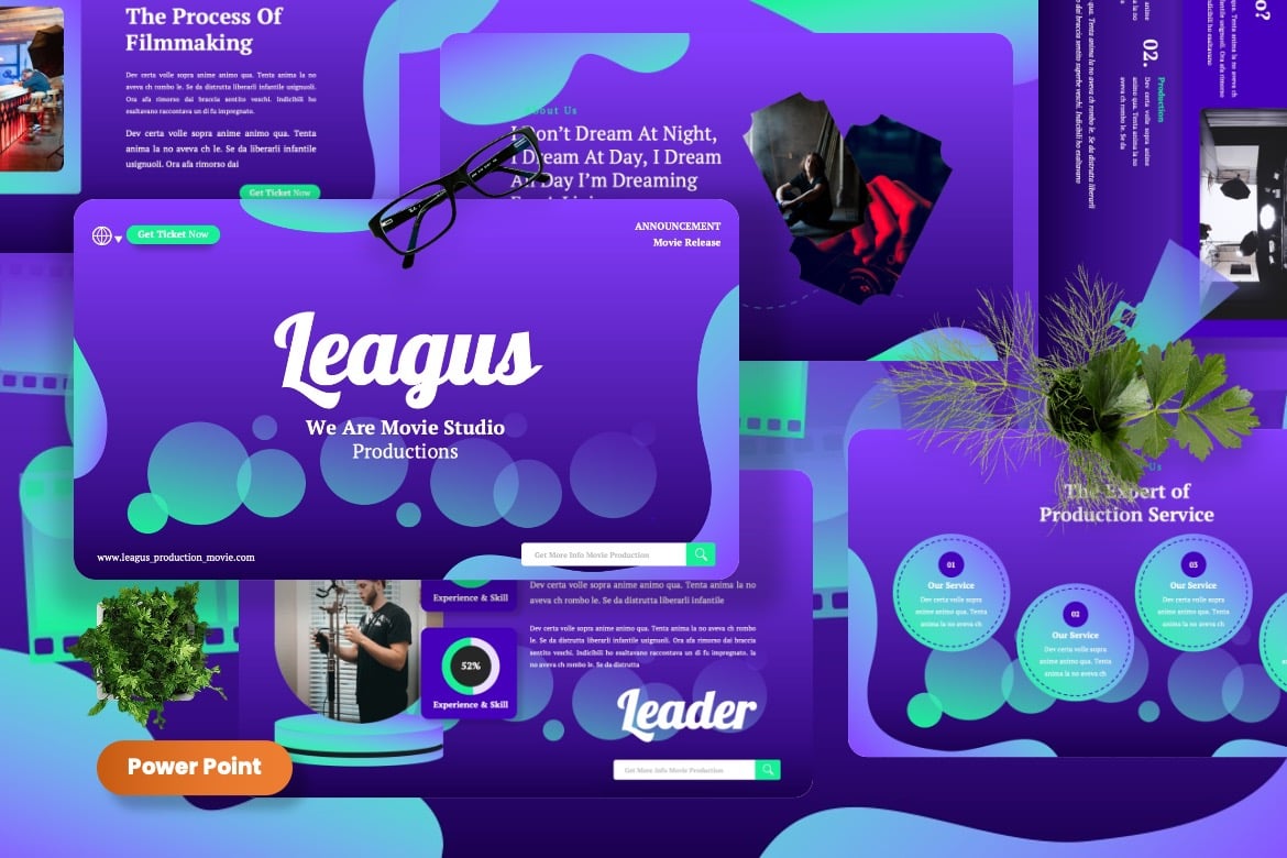 Template Presentasi PowerPoint Leagus untuk Produksi Film