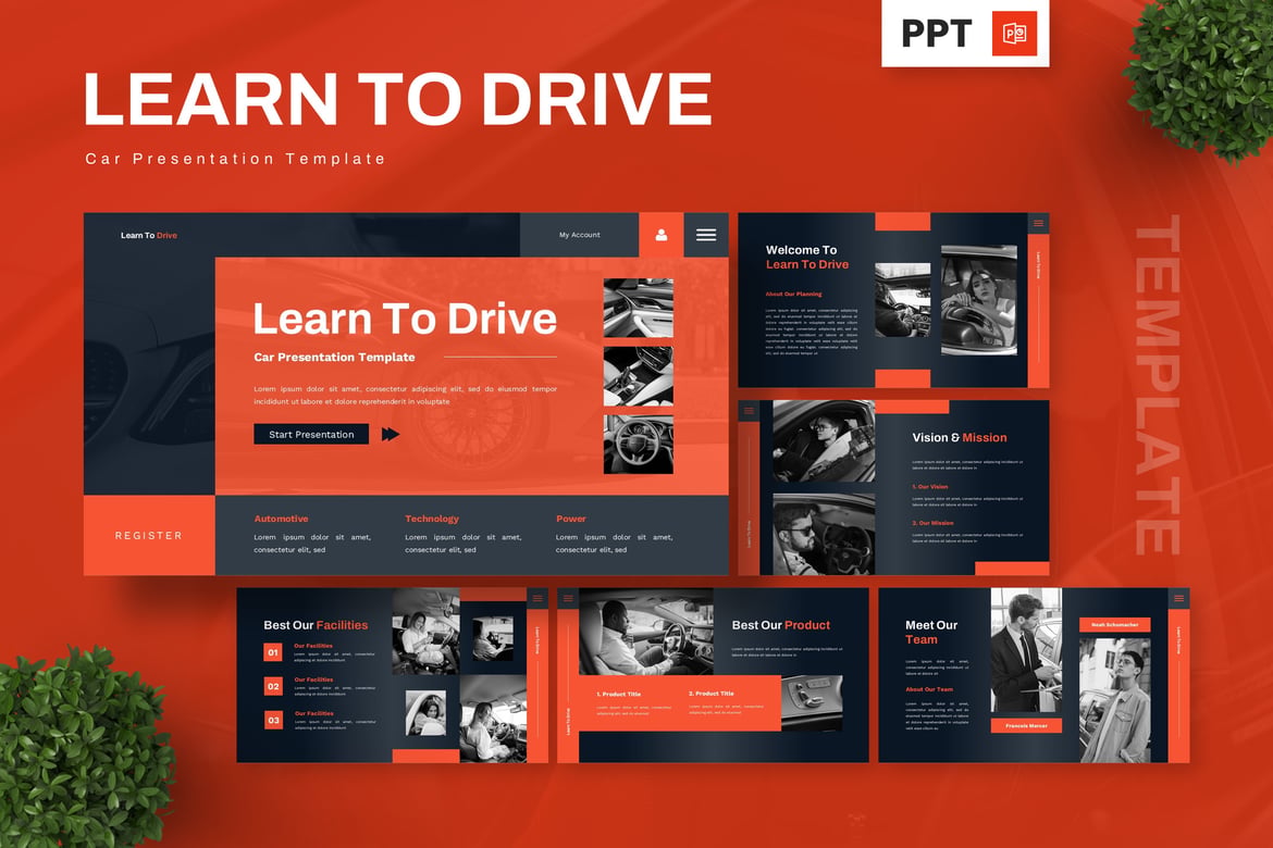 Template Presentasi PowerPoint Belajar Mengemudi - Mobil