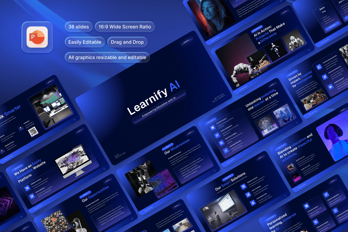 Learnify – Template PowerPoint Teknologi Pendidikan Berbasis AI