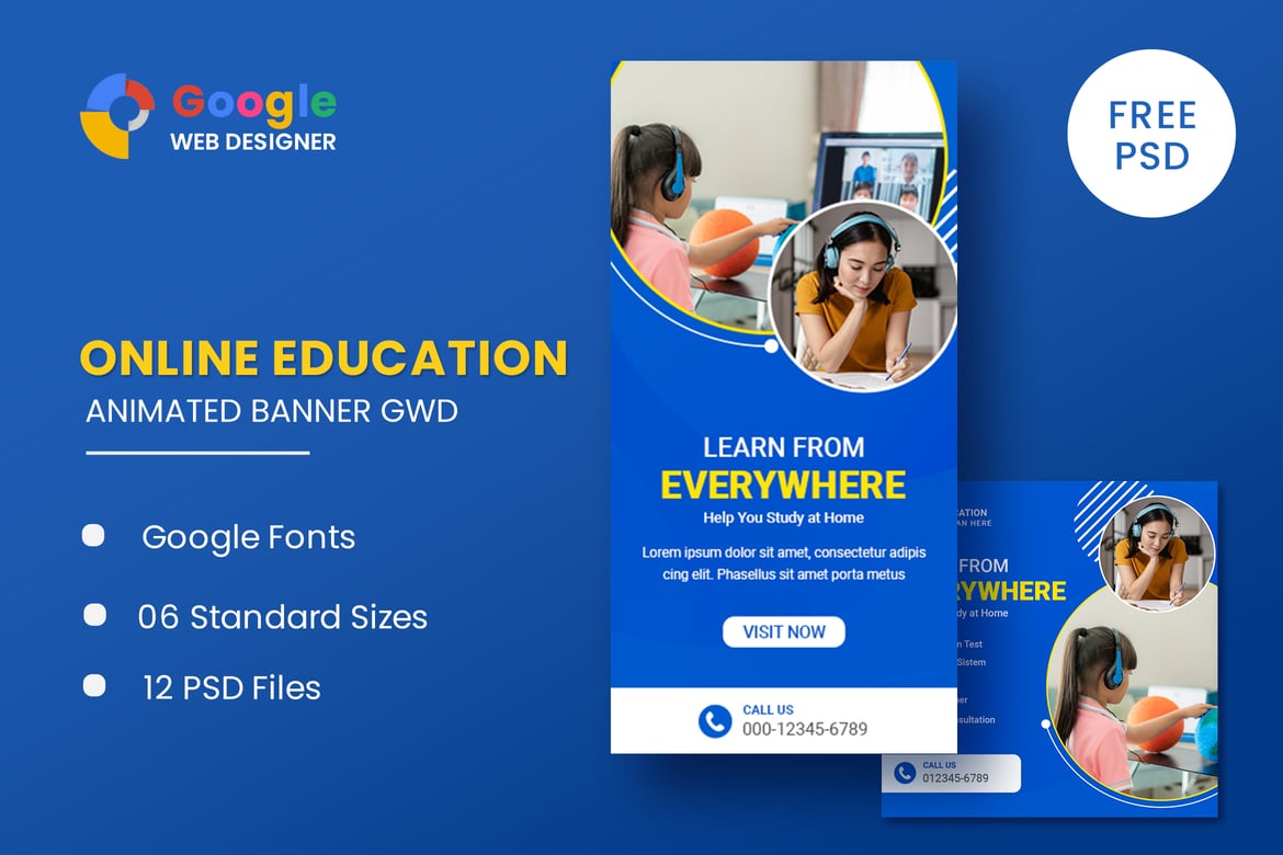 Template Web Banner Animasi untuk Kursus Pembelajaran yang Menarik