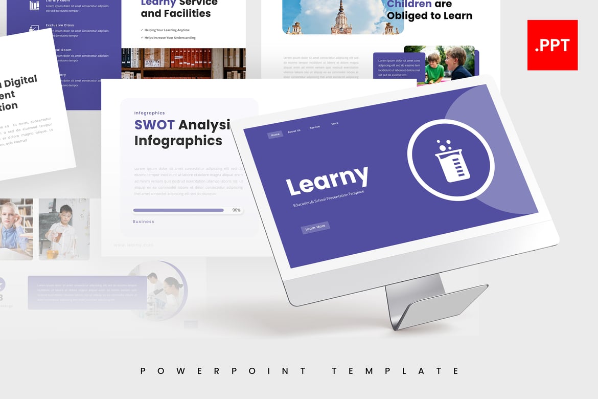 Template PowerPoint Edukasi Learny yang Menarik dan Profesional