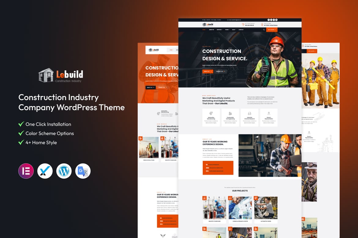 Lebuild - Tema WordPress untuk Perusahaan Konstruksi yang Modern dan Responsif