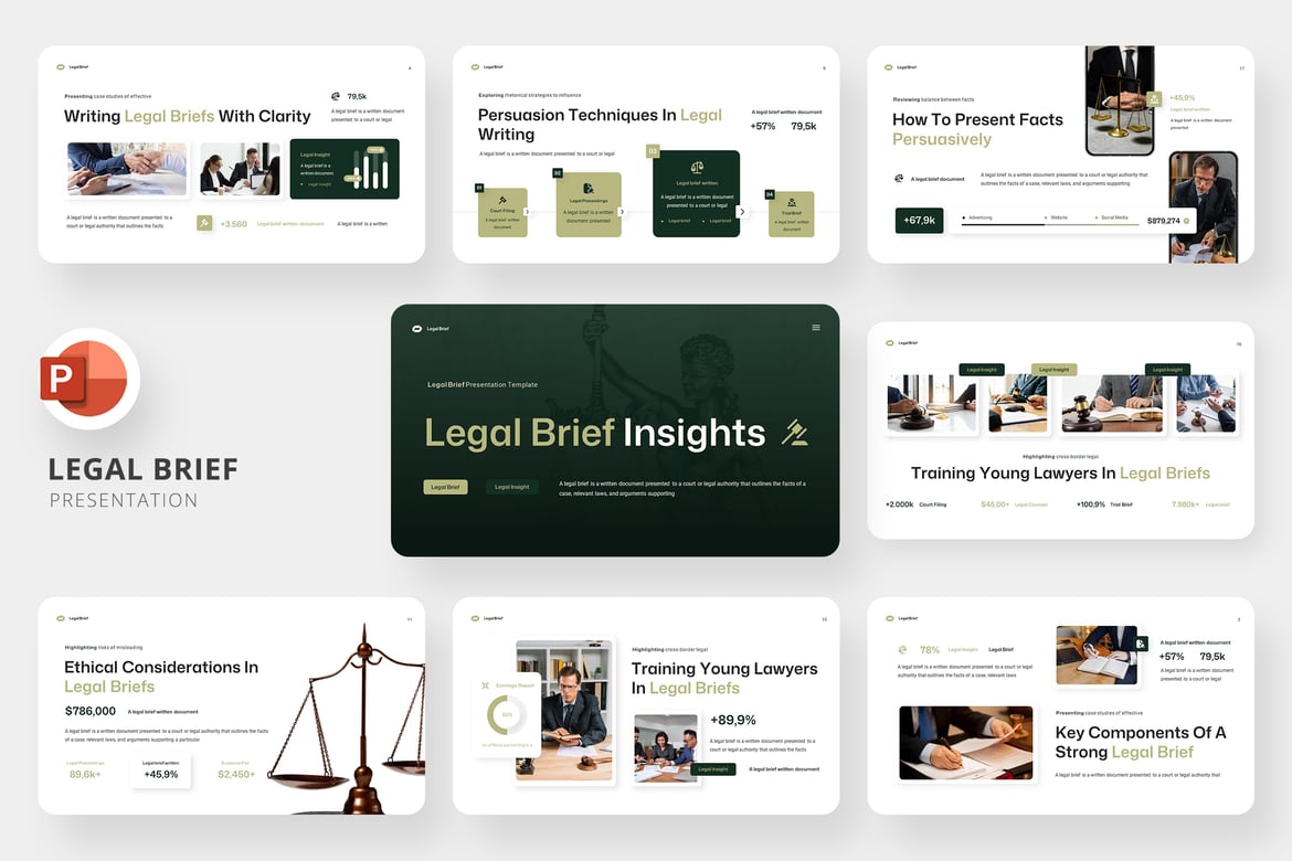 Template Presentasi PowerPoint untuk Ringkasan Hukum yang Elegan