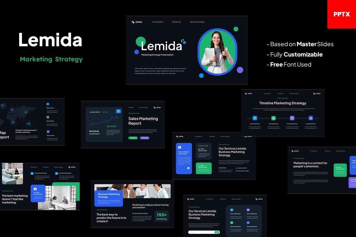 Template PowerPoint Strategi Pemasaran Lemida yang Modern dan Profesional