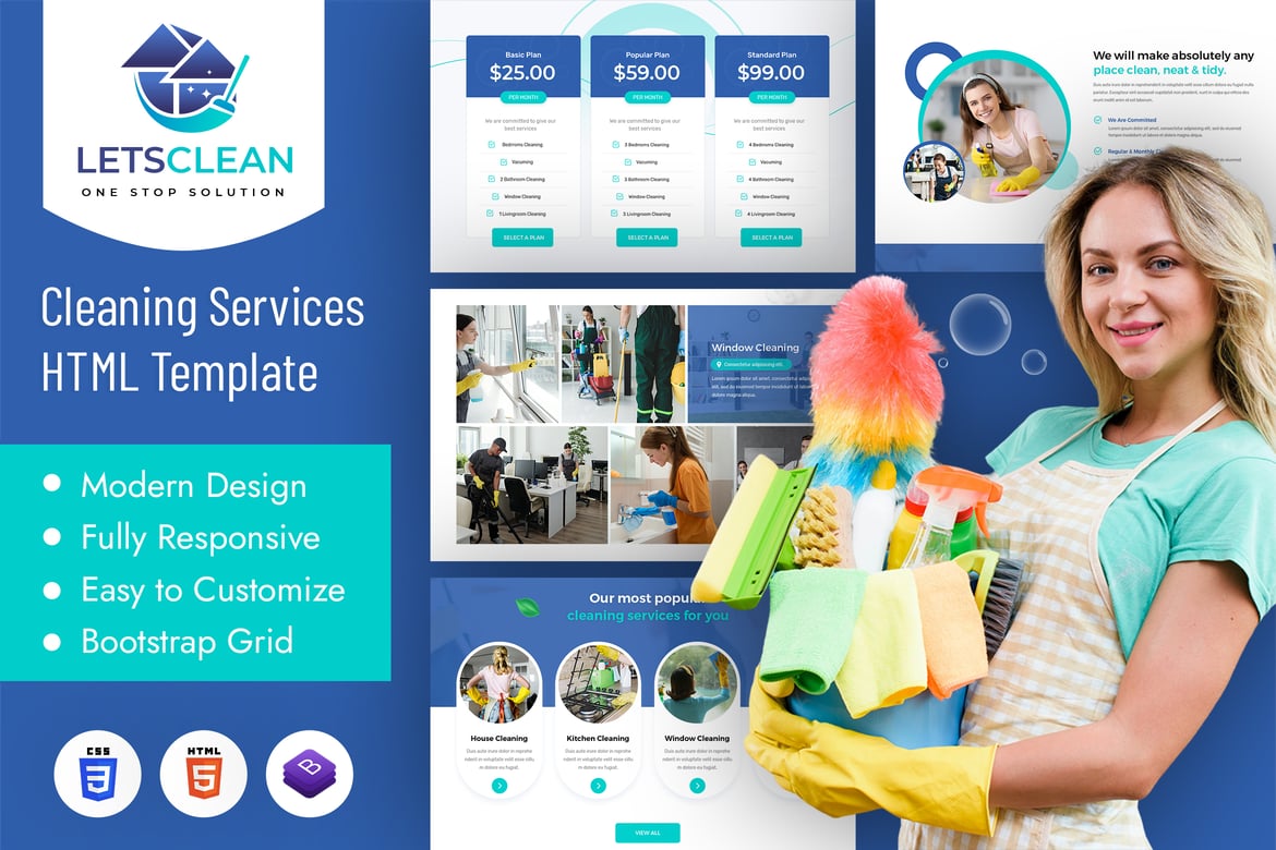LetsClean | Template Website Layanan Kebersihan yang Menawan