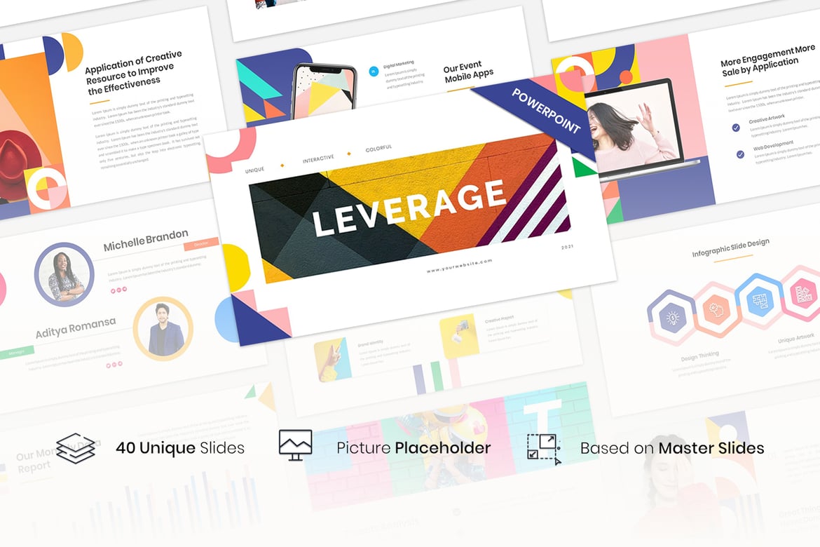 Template PowerPoint Leverage – Geometri Warna yang Modern dan Kreatif