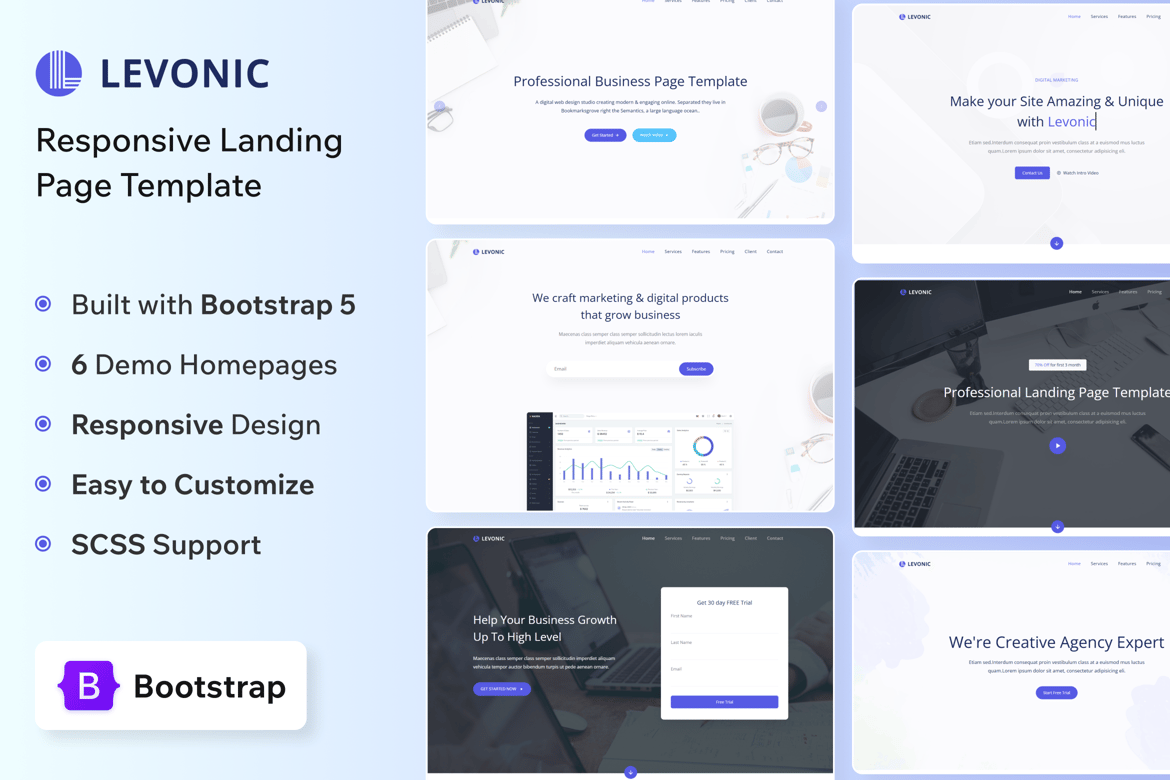 Levonic - Template Website Landing Page Bootstrap 5 yang Modern