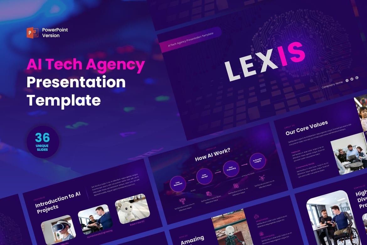 Lexis - Template Presentasi PowerPoint untuk Agensi Teknologi AI