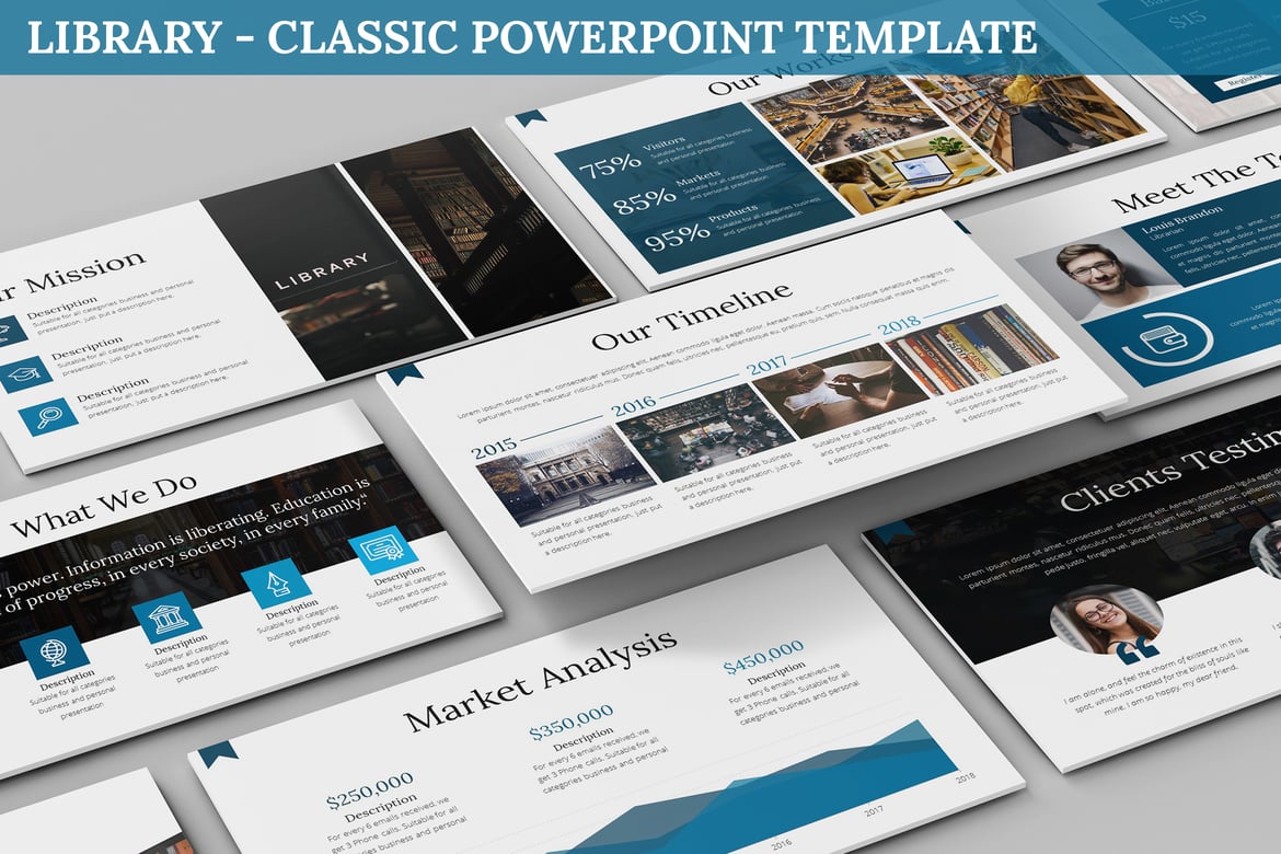 Template PowerPoint Perpustakaan - Desain Klasik yang Elegan