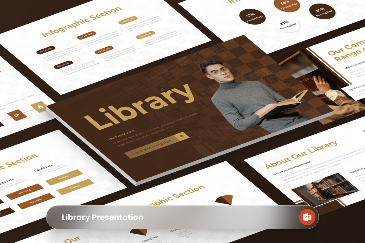 Template Presentasi PowerPoint Perpustakaan yang Profesional