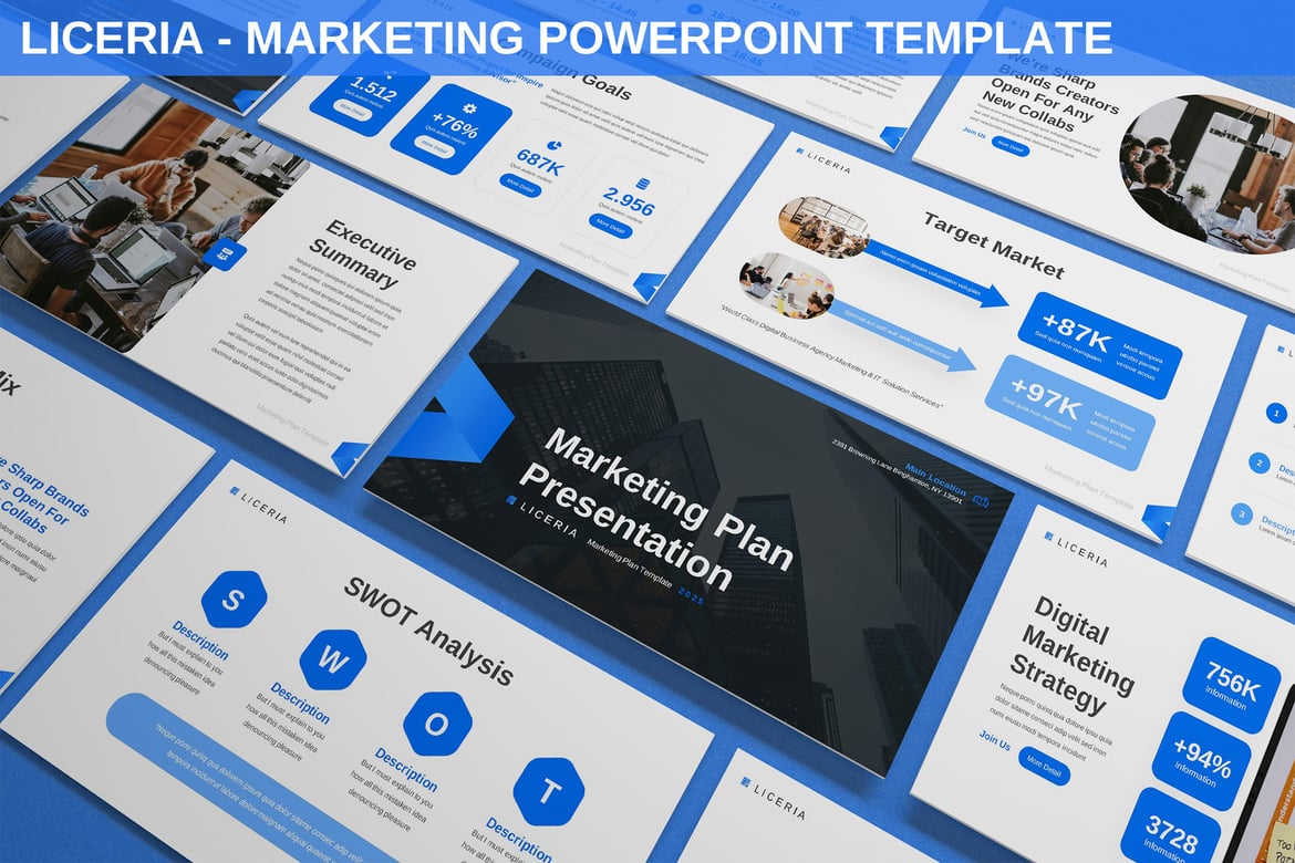 Template Presentasi PowerPoint Rencana Pemasaran Liceria yang Menarik