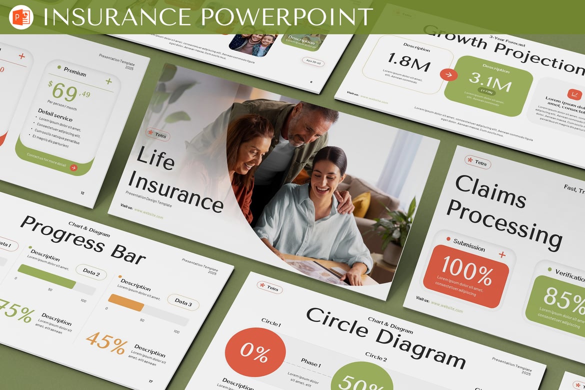 Template PowerPoint Pemasaran Asuransi Jiwa yang Menarik