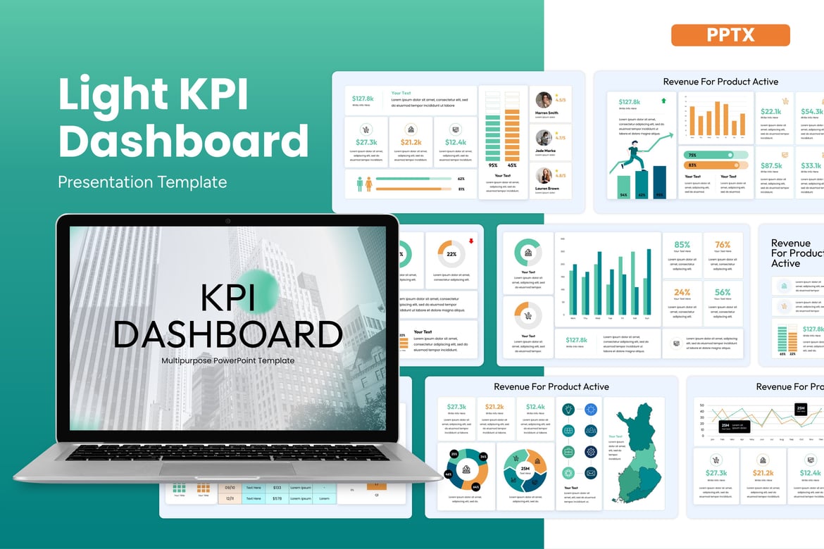 Template PowerPoint Dashboard KPI Ringan yang Menarik