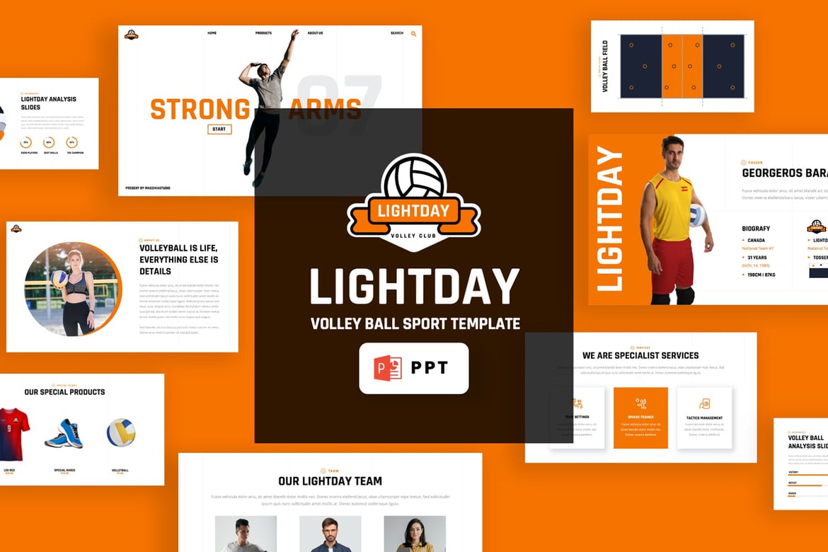 Template Powerpoint VOLLEYBALL LIGHTDAY - Desain Modern untuk Presentasi Olahraga