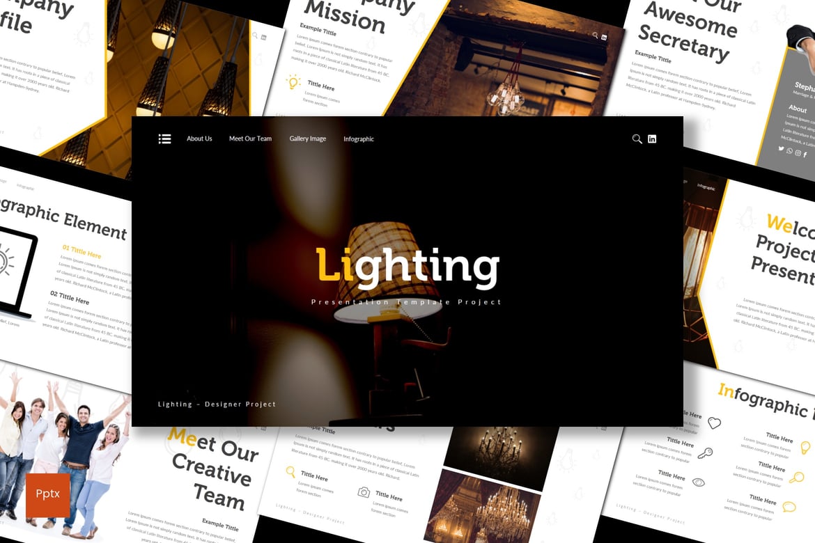 Template Presentasi PowerPoint Lighting yang Kreatif dan Minimalis