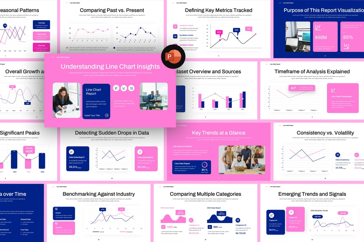 Template PowerPoint Laporan Grafik Garis yang Menarik