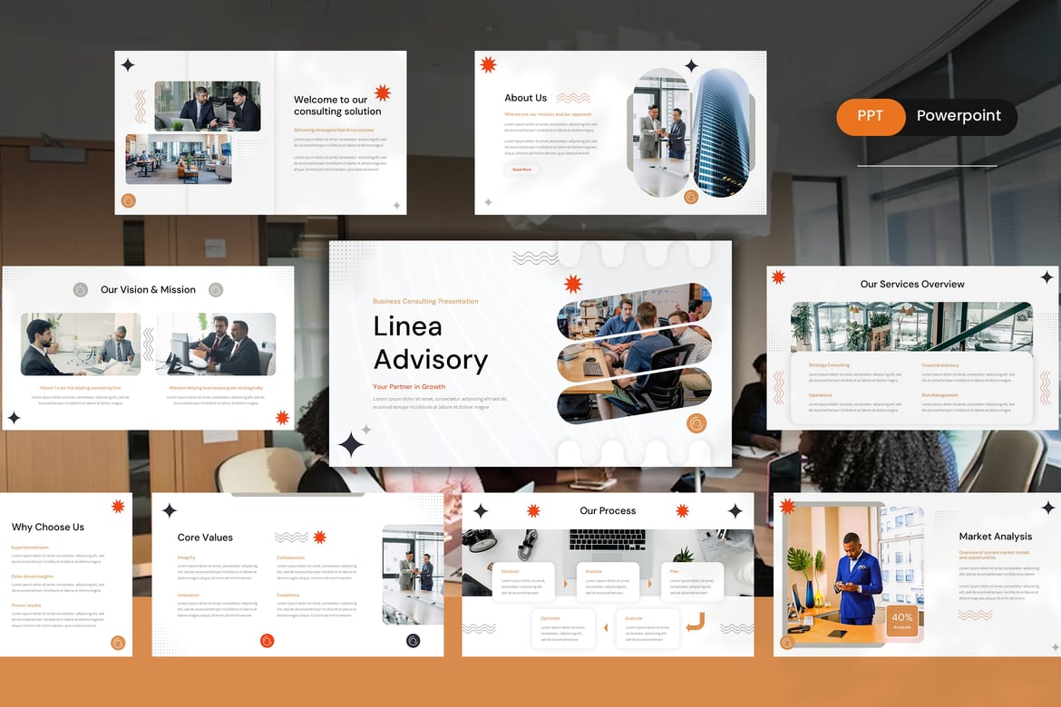 Template PowerPoint Profesional untuk Konsultasi Bisnis Linea