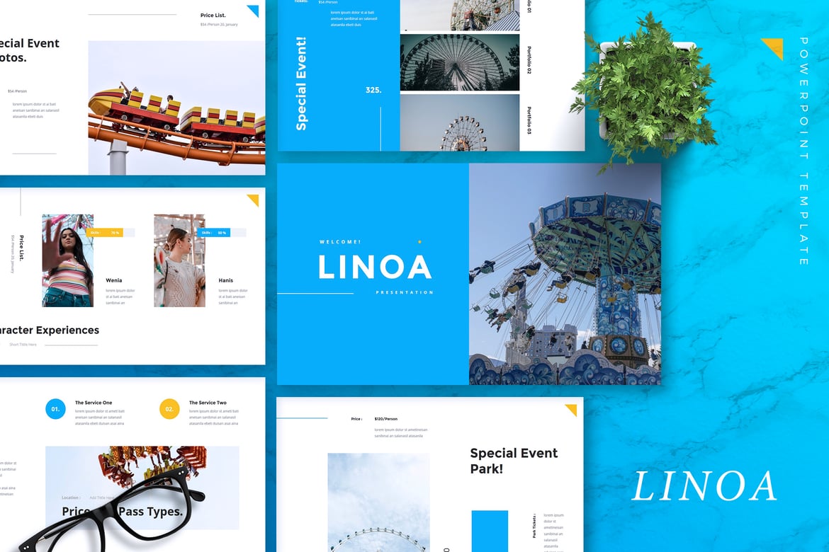 Template Presentasi PowerPoint LINOA untuk Taman Hiburan yang Menarik