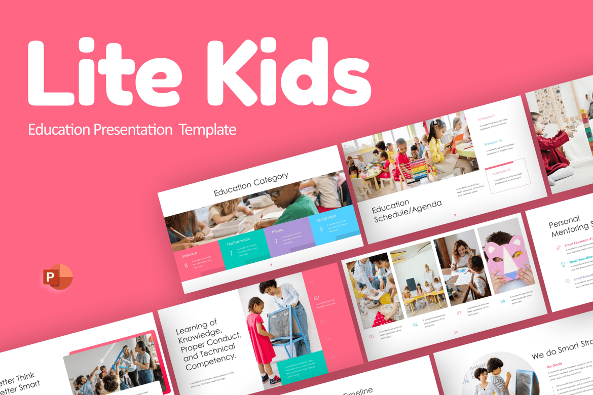 Template PowerPoint Edukasi Kreatif LiteKids Pink