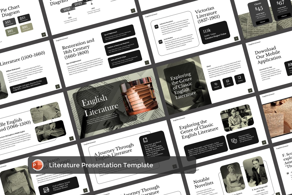 Template Presentasi PowerPoint Sastra yang Menarik