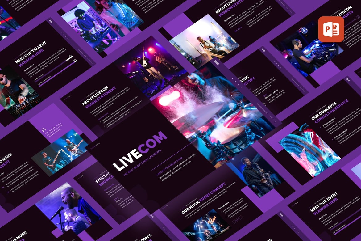 Template Presentasi Musik Livecom - PowerPoint yang Menarik dan Profesional