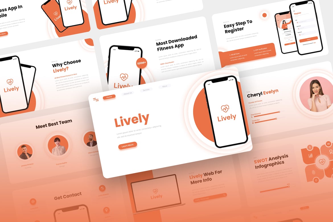 Template Presentasi PowerPoint Lively untuk Aplikasi Fitness dan SAAS