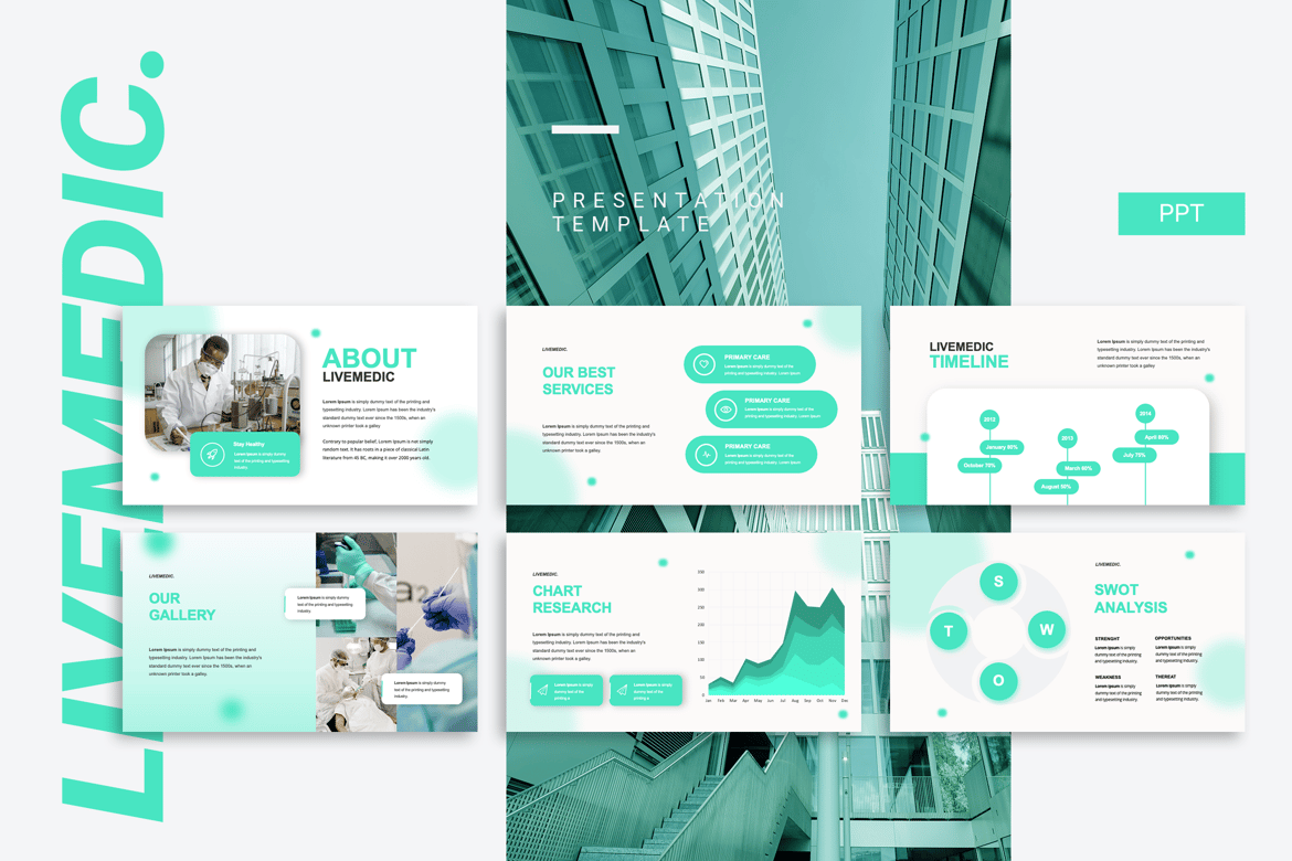 Template PowerPoint Medis Livemedic yang Bersih dan Profesional