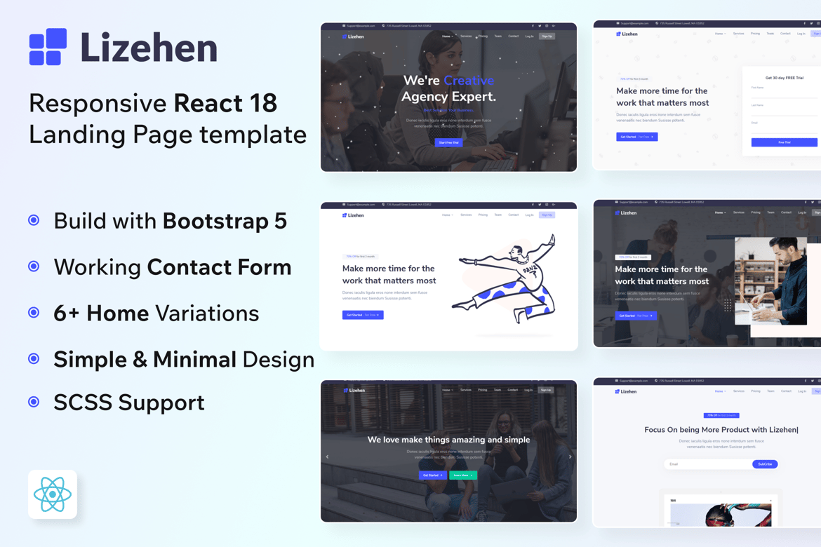 Lizehen - Template Website Landing Page React Modern