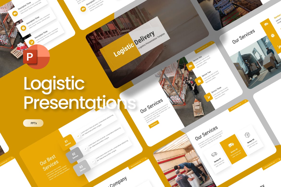 Template PowerPoint Pengiriman Logistik yang Modern dan Stylish