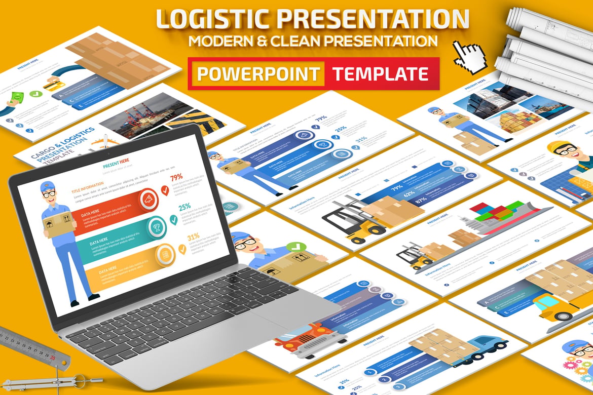 Template Presentasi Powerpoint Infografis Logistik yang Menarik