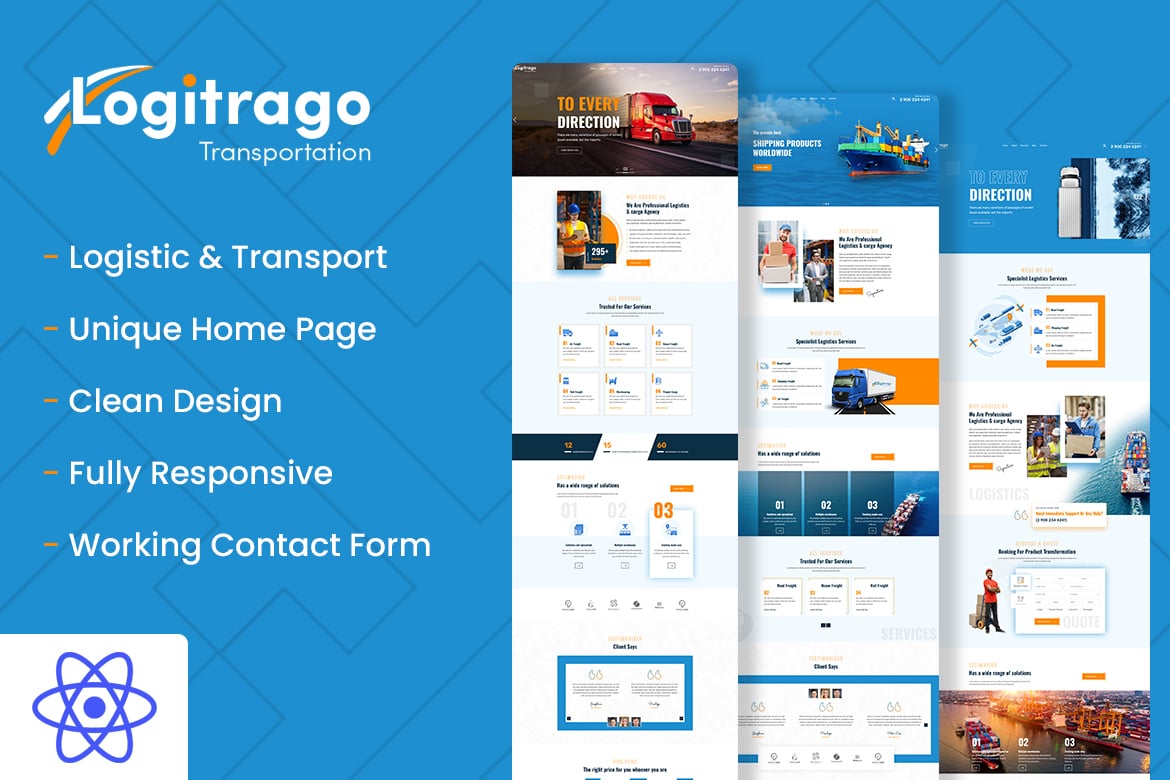 Logitrago - Template Website Transportasi & Logistik Berbasis React