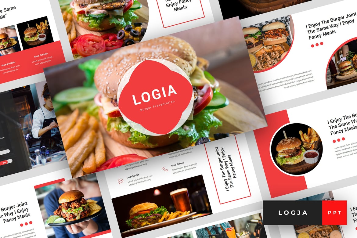 Template Presentasi PowerPoint Logja - Kreasi Burger yang Menarik