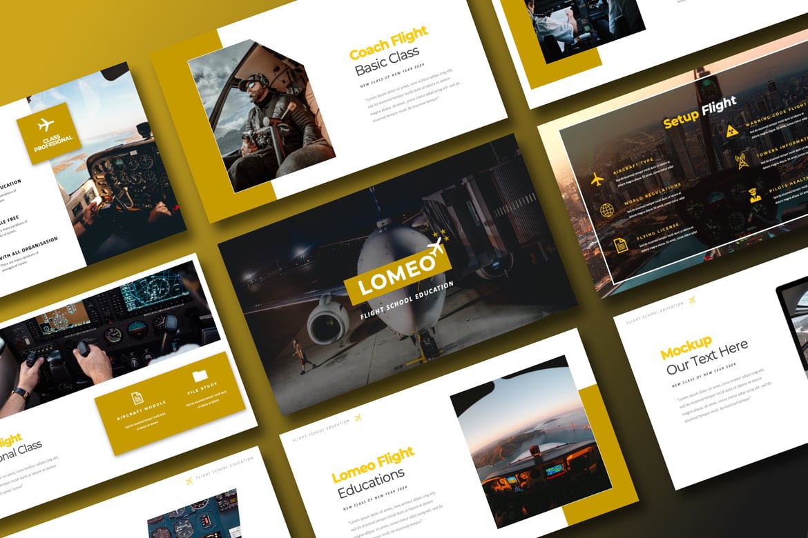 Template PowerPoint Lomeo Flight yang Kreatif dan Modern