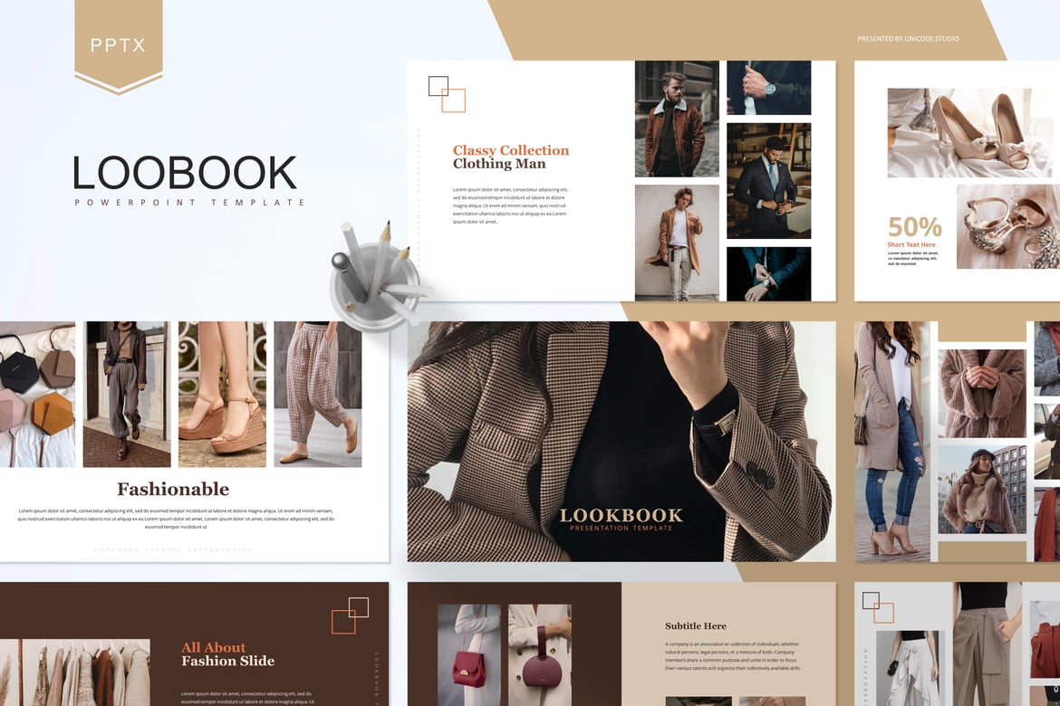 Template Presentasi Fashion Lookbook - PowerPoint Modern dan Stylish
