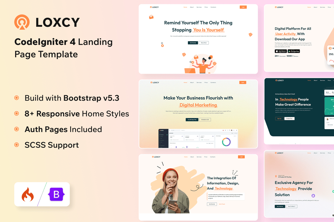 Loxcy - Template Website Landing Page CodeIgniter 4 yang Modern dan Responsif
