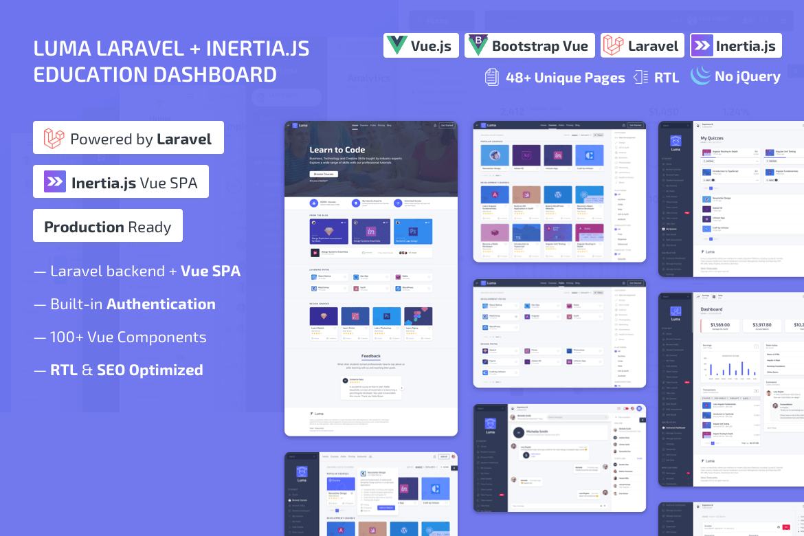 Template Website Luma Laravel LMS & Vue untuk Dashboard Pendidikan