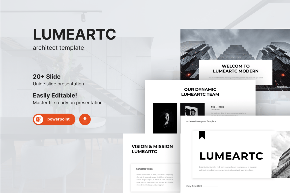 Lumeart – Template Powerpoint Arsitektur yang Menawan