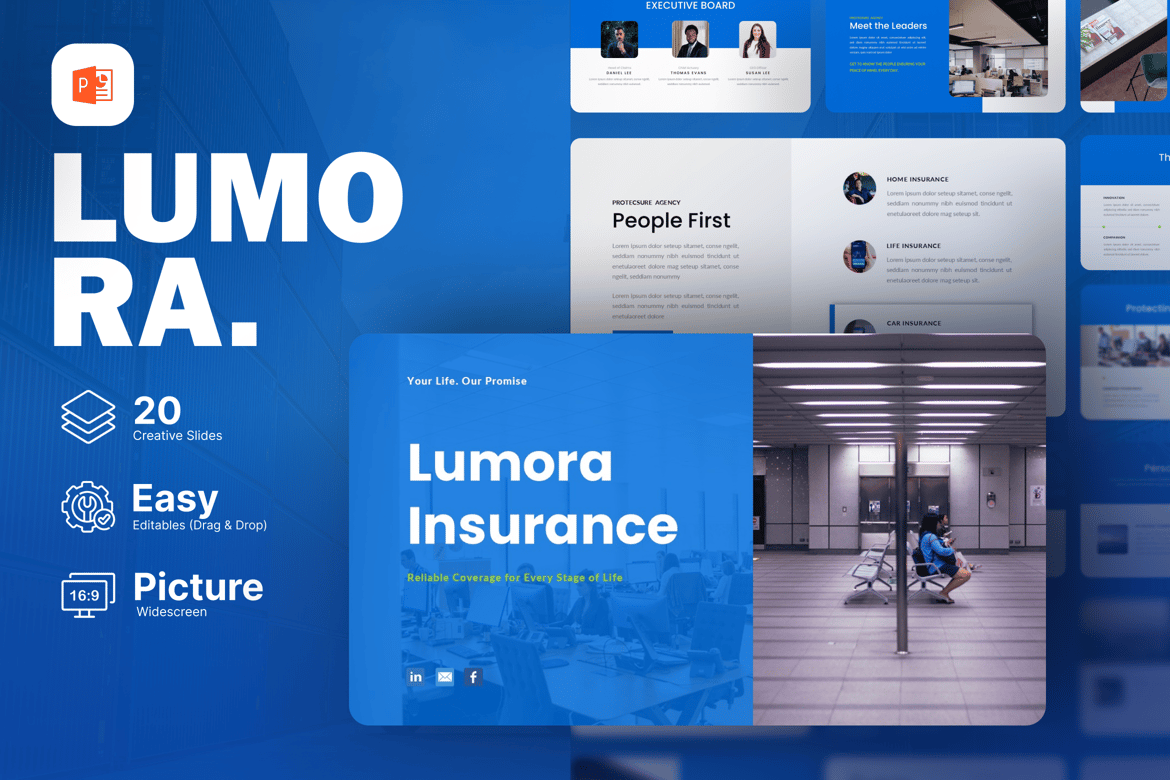Template Presentasi Powerpoint Lumora untuk Asuransi yang Menarik