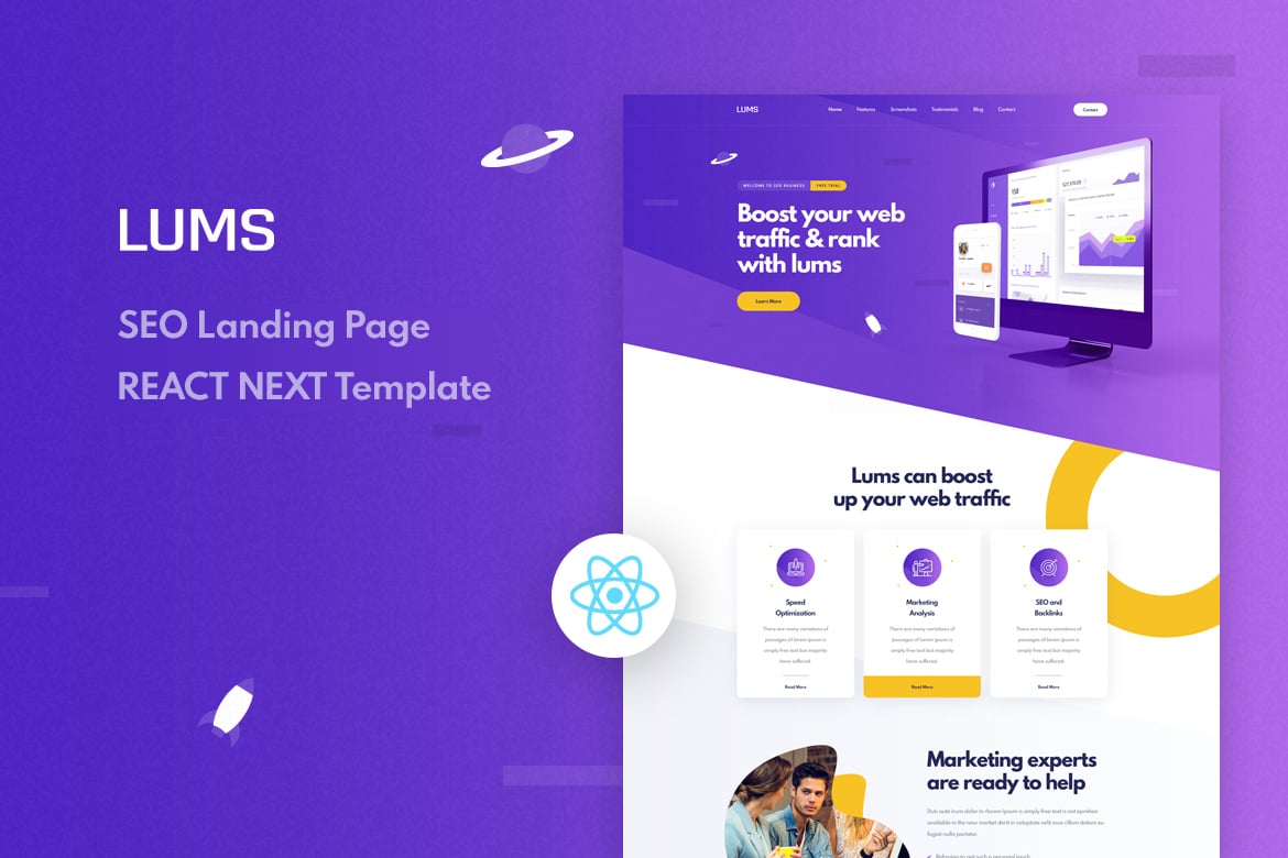 Lums - Template Website SEO Landing Page React NextJS yang Menarik