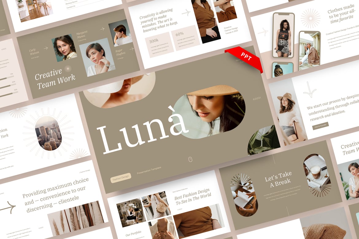 Template Presentasi Fashion Kreatif Lunà - PowerPoint yang Menarik